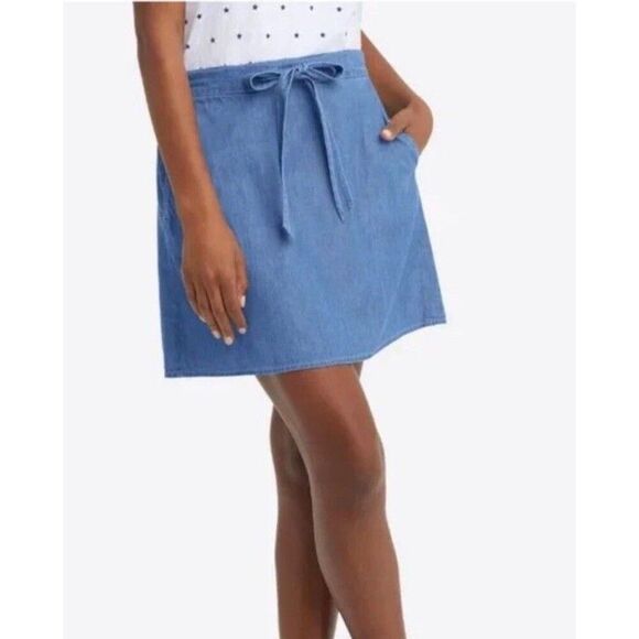 Draper James Dresses & Skirts - Draper James Tie Waist Mini Skirt Womens Size Large Chambray Blue 100% Cotton